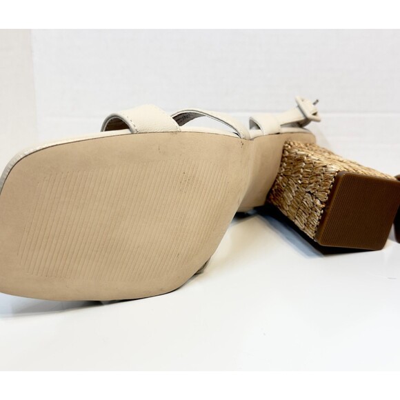 Steve Madden Renley Raffia Block Heel Ankle Strap Sandals Bone Size 11 Prom 3.5" - Picture 7 of 16